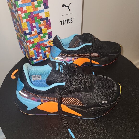 Size 7 Y (GS) PUMA x TETRIS RS-X Black-Luminous Blue - Picture 2 of 12